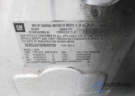 2008 Saturn Vue V6 Xr z USA, uszkodzony, nr VIN 3GSCL53758S660702